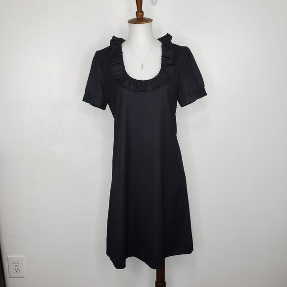 J. Crew Black Classic Wool Ruffle Neck Phoebe Dress Size 2 - Picture 1 of 10